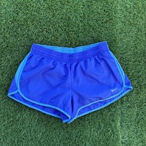 Nike Dri Fit Women's Royal Blue Running Shorts with Light Blue Trim Size Large